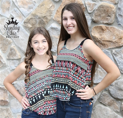 Coral/Blue Arrow Stripe Tank