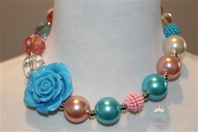Turquoise & Pink Flower Necklace