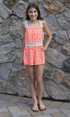 Orange Crochet Waistband & Strap Romper