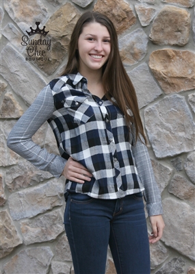 Plaid Button Back Collar Shirt