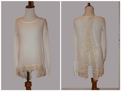 Crochet Hem Swing Back L/S Top by Vintage Havana